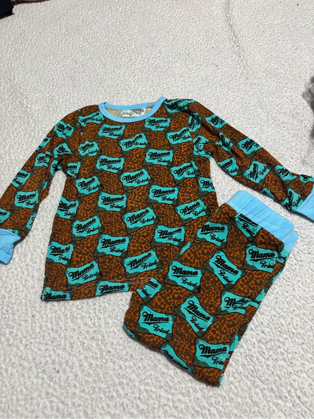 Bamboo Mama Tried Kids Pajama Set in Teal and Brown